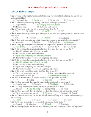 Đề cương ôn tập cuối học kì II Sinh học 8