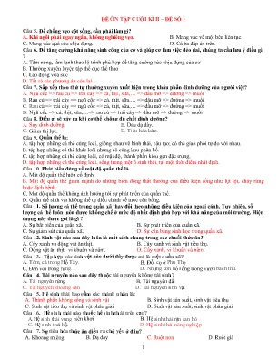 Đề cương ôn tập cuối học kì II Sinh học 9 - Đề số 1