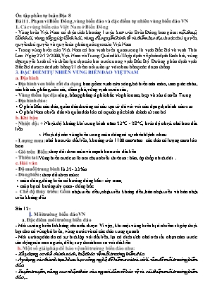 Đề cương ôn tập Địa lí 8 - Bài 11: Phạm vi biển Đông, vùng biển đảo và đặc điểm tự nhiên vùng biển đảo Việt Nam