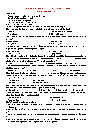 Đề cương ôn tập giữa học kì I Sinh học 10 - Năm học 2024-2025