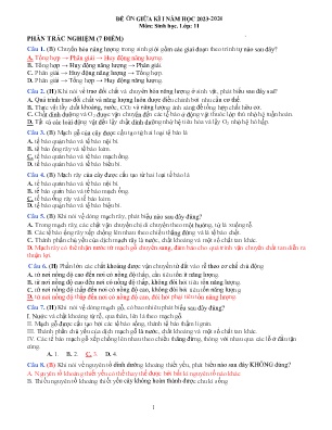 Đề cương ôn tập giữa học kì I Sinh học 11 - Năm học 2023-2024