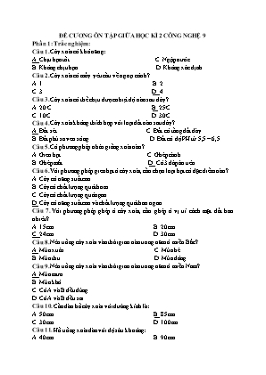 Đề cương ôn tập giữa học kì II Công nghệ 9