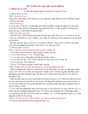 Đề cương ôn tập giữa học kì II Sinh học 11