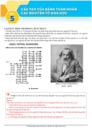 Đề cương ôn tập Hóa học 10 - Bài 5: Cấu tạo của bảng tuần hoàn các nguyên tố hóa học - Nguyễn Phong Dũng