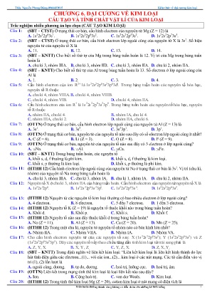 Đề cương ôn tập Hóa học 12 - Chương 6: Đại cương về kim loại cấu tạo và tính chất vật lí của kim loại