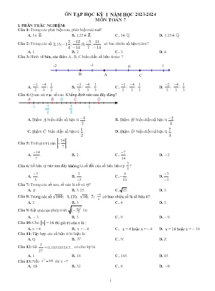 Đề cương ôn tập học kì I Toán 7 - Năm học 2023-2024