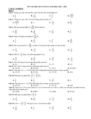 Đề cương ôn tập học kì II Toán 6 - Năm học 2022-2023