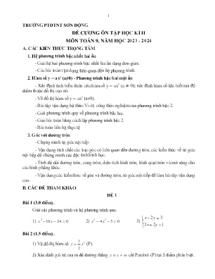 Đề cương ôn tập học kì II Toán 9 - Năm học 2023-2024 - Trường PTDTNT Sơn Động