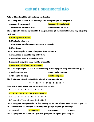 Đề cương ôn tập Sinh học 10 - Chủ đề 1: Sinh học tế bào