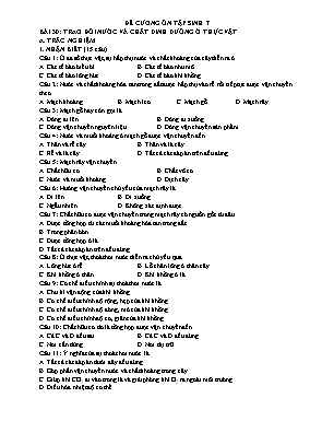Đề cương ôn tập Sinh học 7 - Bài 30: Trao đổi nước và chất dinh dưỡng ở thực vật