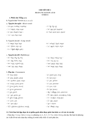 Đề cương ôn tập Tiếng Anh 10 - Chuyên đề 1: Pronunciation and stress
