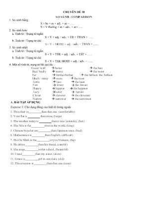 Đề cương ôn tập Tiếng Anh 10 - Chuyên đề 10: Sao sánh-Comparison