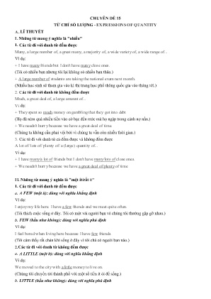 Đề cương ôn tập Tiếng Anh 10 - Chuyên đề 15: Từ chỉ số lượng-Expressions of quantity