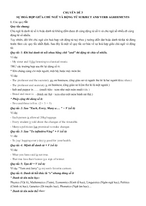 Đề cương ôn tập Tiếng Anh 10 - Chuyên đề 3: Sự hòa hợp giữa chủ ngữ và động từ subject and verb agreements