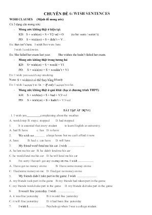 Đề cương ôn tập Tiếng Anh 10 - Chuyên đề 6: Wish sentences
