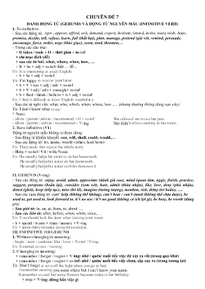 Đề cương ôn tập Tiếng Anh 10 - Chuyên đề 7: Danh động từ (Gerund) và động từ nguyên mẫu (Infinitive verb)