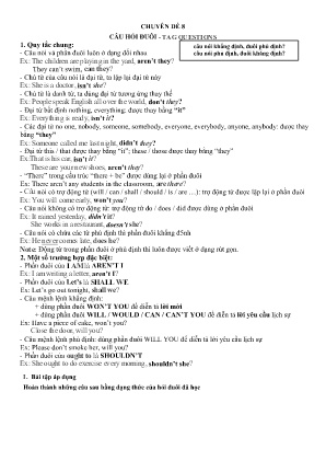Đề cương ôn tập Tiếng Anh 10 - Chuyên đề 8: Câu hỏi đuôi-Tag questions