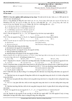 Đề kiểm tra Hóa học 10 - Mã đề 103
