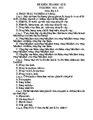 Đề kiểm tra học kì II Địa lí 6 - Năm học 2021-2022