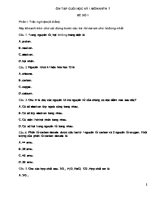 Đề ôn tập cuối học kì I Khoa học tự nhiên 7 - Đề số 1
