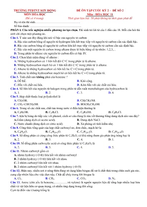 Đề ôn tập cuối học kì II Hóa học 11 - Đề số 2 - Trường PTDTNT Sơn Động (Có đáp án)