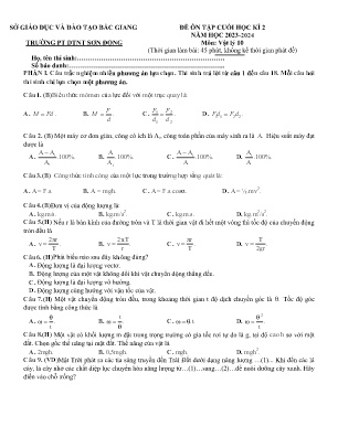 Đề ôn tập cuối học kì II Vật lí 10 - Năm học 2023-2024 - Trường PTDTNT Sơn Động
