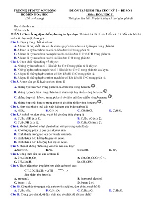 Đề ôn tập kiểm tra cuối học kì II Hóa học 11 - Đề số 1 - Trường PTDTNT Sơn Động (Có đáp án)