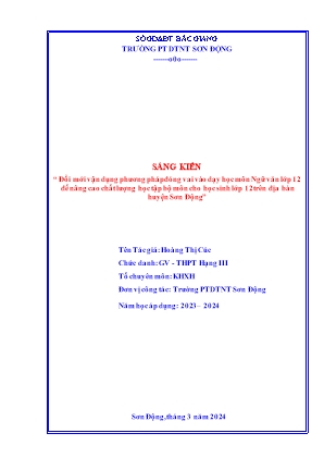 Đổi mới vận dụng phương pháp đóng vai vào dạy học môn Ngữ văn lớp 12 để nâng cao chất lượng học tập bộ môn cho học sinh lớp 12 trên địa bàn huyện Sơn Động