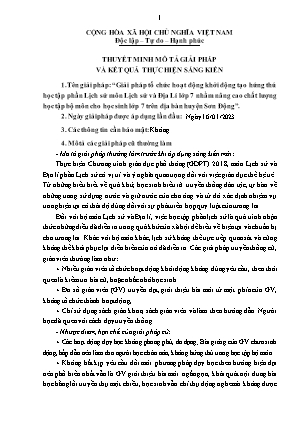Giải pháp tổ chức hoạt động khởi động tạo hứng thú học tập phần Lịch sử môn Lịch sử và Địa Lí lớp 7 nhằm nâng cao chất lượng học tập bộ môn cho học sinh lớp 7 trên địa bàn huyện Sơn Động