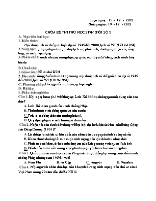 Giáo án Bồi dưỡng HSG Lịch sử 12 - Chuyên đề: Chữa đề thi thử HSG số 2 - Năm học 2023-2024 - Trần Thu Hương