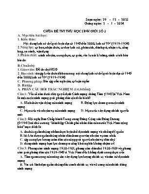 Giáo án Bồi dưỡng Lịch sử 12 - Tiết: Chữa đề thi thử HSG số 3 - Năm học 2023-2024 - Trần Thu Hương