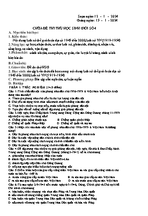 Giáo án Bồi dưỡng Lịch sử 12 - Tiết: Chữa đề thi thử HSG số 4 - Năm học 2023-2024 - Trần Thu Hương