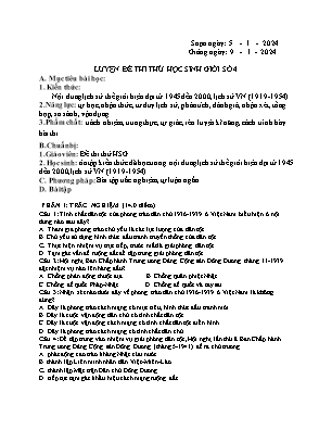 Giáo án Bồi dưỡng Lịch sử 12 - Tiết: Luyện đề thi thử HSG số 4 - Năm học 2023-2024 - Trần Thu Hương