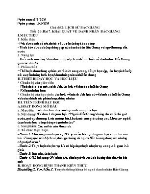 Giáo án Giáo dục địa phương 11 - Chủ đề 2: Lịch sử Bắc Giang - Tiết 20, Bài 7: Khái quát về danh nhân Bắc Giang - Năm học 2023-2024 - Trần Thu Hương