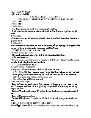 Giáo án Giáo dục địa phương 11 - Tiết 11, Bài 7: Khái quát về danh nhân Bắc Giang - Năm học 2023-2024 - Trần Thu Hương