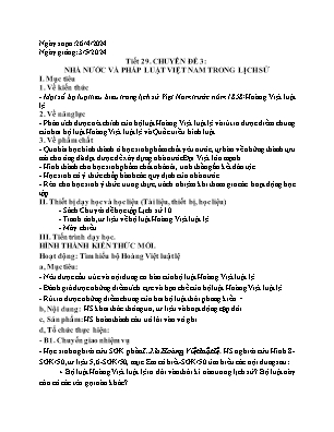 Giáo án Lịch sử 10 - Tiết 29, Chuyên đề 3: Nhà nước và pháp luật Việt Nam trong lịch sử - Năm học 2023-2024 - Trần Thu Hương