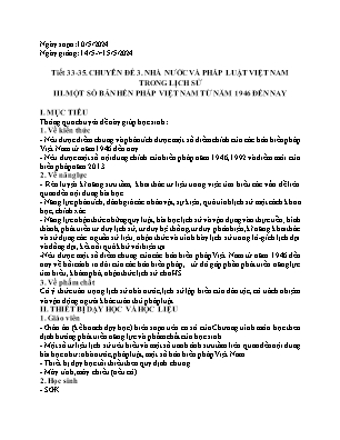 Giáo án Lịch sử 10 - Tiết 33-35, Chuyên đề 3: Nhà nước và pháp luật Việt Nam trong lịch sử - Năm học 2023-2024 - Trần Thu Hương