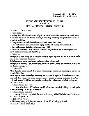 Giáo án Lịch sử 12 - Chủ đề 12: Việt Nam từ năm 1919 đến năm 1930 - Năm học 2023-2024 - Trần Thu Hương