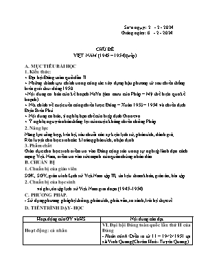 Giáo án Lịch sử 12 - Chủ đề: Việt Nam 1945-1954 (Tiếp) - Năm học 2023-2024 - Trần Thu Hương