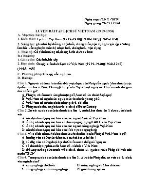 Giáo án Lịch sử 12 - Tiết: Luyện bài tập lịch sử Việt Nam (1919-1954) - Năm học 2023-2024 - Trần Thu Hương