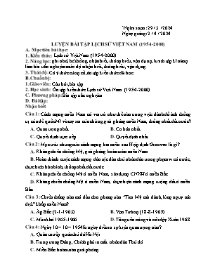 Giáo án Lịch sử 12 - Tiết: Luyện tập bài tập lịch sử Việt Nam (1954-2000) - Năm học 2023-2024 - Trần Thu Hương