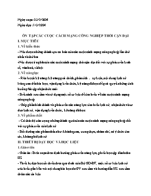 Giáo án Phụ đạo Lịch sử 12 - Tiết: Ôn tập các cuộc cách mạng công nghiệp thời cận đại - Năm học 2023-2024 - Trần Thu Hương