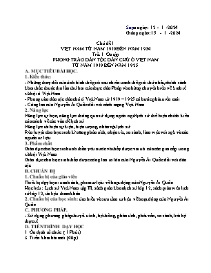 Giáo án Tự chọn Lịch sử 12 - Tiết 1: Ôn tập Phong trào dân tộc dân chủ ở Việt Nam từ năm 1919 đến năm 1925 - Năm học 2023-2024 - Trần Thu Hương
