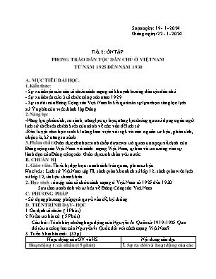 Giáo án Tự chọn Lịch sử 12 - Tiết 2: Ôn tập Phong trào dân tộc dân chủ ở Việt Nam tù năm 1925 đến năm 1930 - Năm học 2023-2024 - Trần Thu Hương