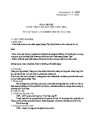 Giáo án Tự chọn Lịch sử 12 - Tiết 4: Ôn tập Nước Việt Nam Dân chủ Cộng hòa từ sau ngày 2/9/1945 đến trước 19/12/1946 - Năm học 2023-2024 - Trần Thu Hương