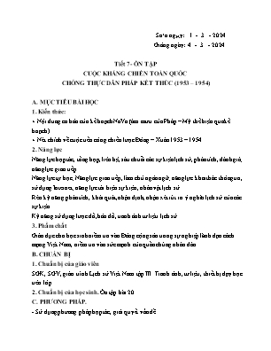 Giáo án Tự chọn Lịch sử 12 - Tiết 7: Ôn tập Cuộc kháng chiến toàn quốc chống thực dân Pháp kết thúc (1953-1954) - Năm học 2023-2024 - Trần Thu Hương