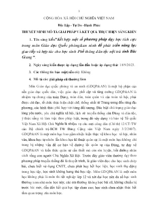 Kết hợp một số phương pháp dạy học tích cực trong môn Giáo dục Quốc phòng & An ninh để phát triển năng lực giao tiếp và hợp tác cho học sinh Phổ thông dân tộc nội trú tỉnh Băc Giang