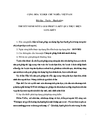 Một số biện pháp xây dựng lớp học hạnh phúc trong công tác chủ nhiệm học sinh nội trú
