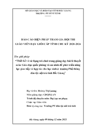 Thiết kế và sử dụng trò chơi trong giảng dạy bài lí thuyết môn Giáo dục quốc phòng và an ninh để phát triển năng lực giao tiếp và hợp tác cho học sinh ở trường Phổ thông dân tộc nội trú tỉnh Bắc Giang