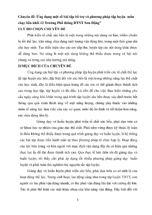 Ứng dụng một số bài tập bổ trợ và phương pháp tập luyện môn chạy bền khối 12 Trường Phổ thông DTNT Sơn Động